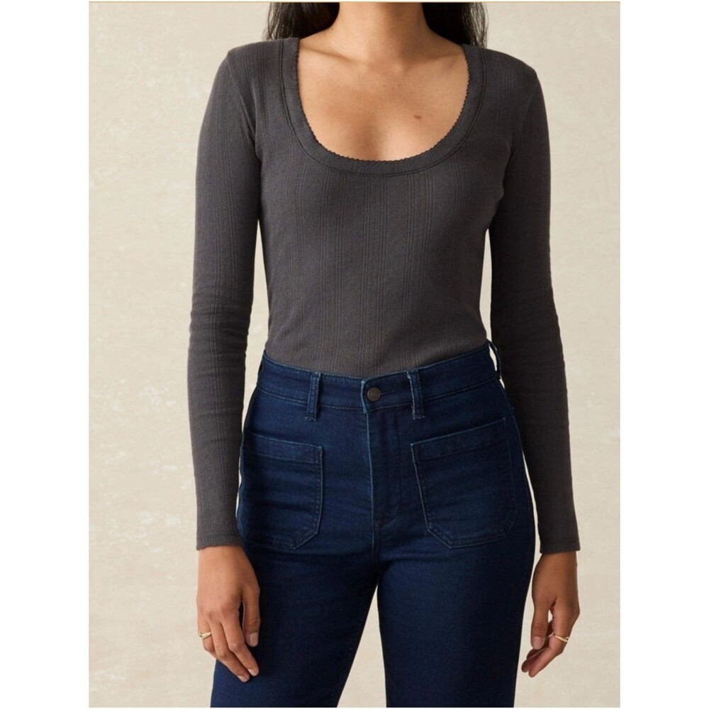 Faherty Pacific Pointell Scoop Neck Long Sleeve Tee T-Shirt Washed Black Small
